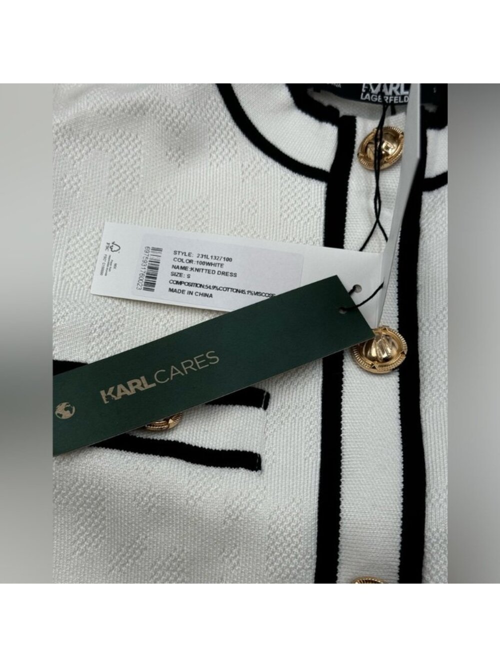 🆕 KARL LAGERFELD 🧿 NWT Classic Knit Dress with Embroidered Monogram, White, Sm - Picture 13 of 16